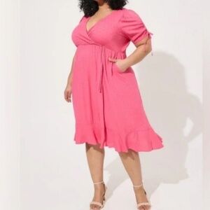Torrid Midi Swiss Surplice Dress in Honeysuckle Pink Sz 2X